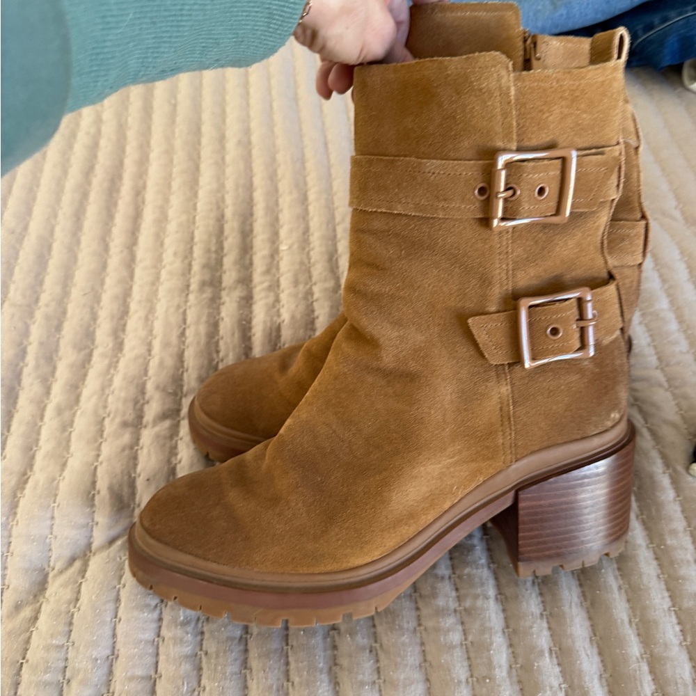Naturalizer Brown Suede Heeled Boots with Dual Buckles